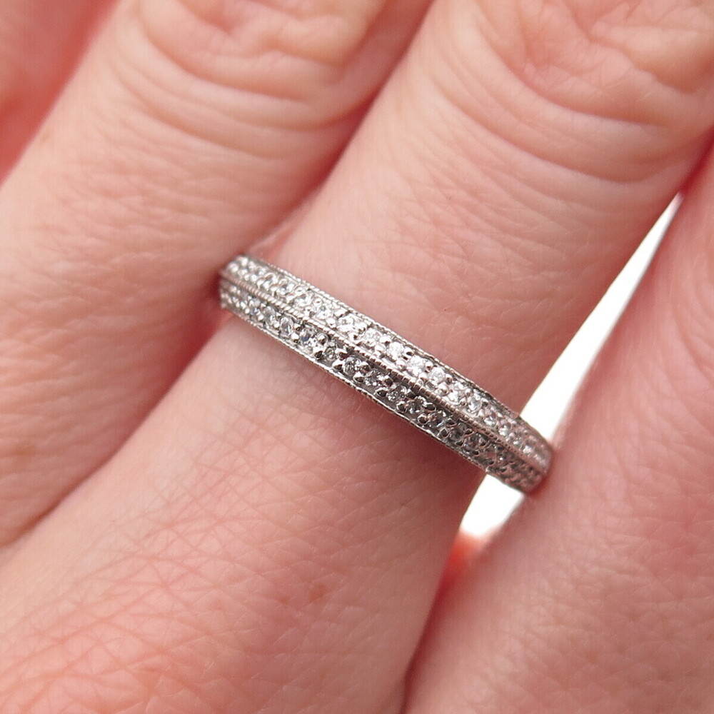 925 Sterling Silver Round-Cut C Z Half Eternity Band Ring Size 7.25